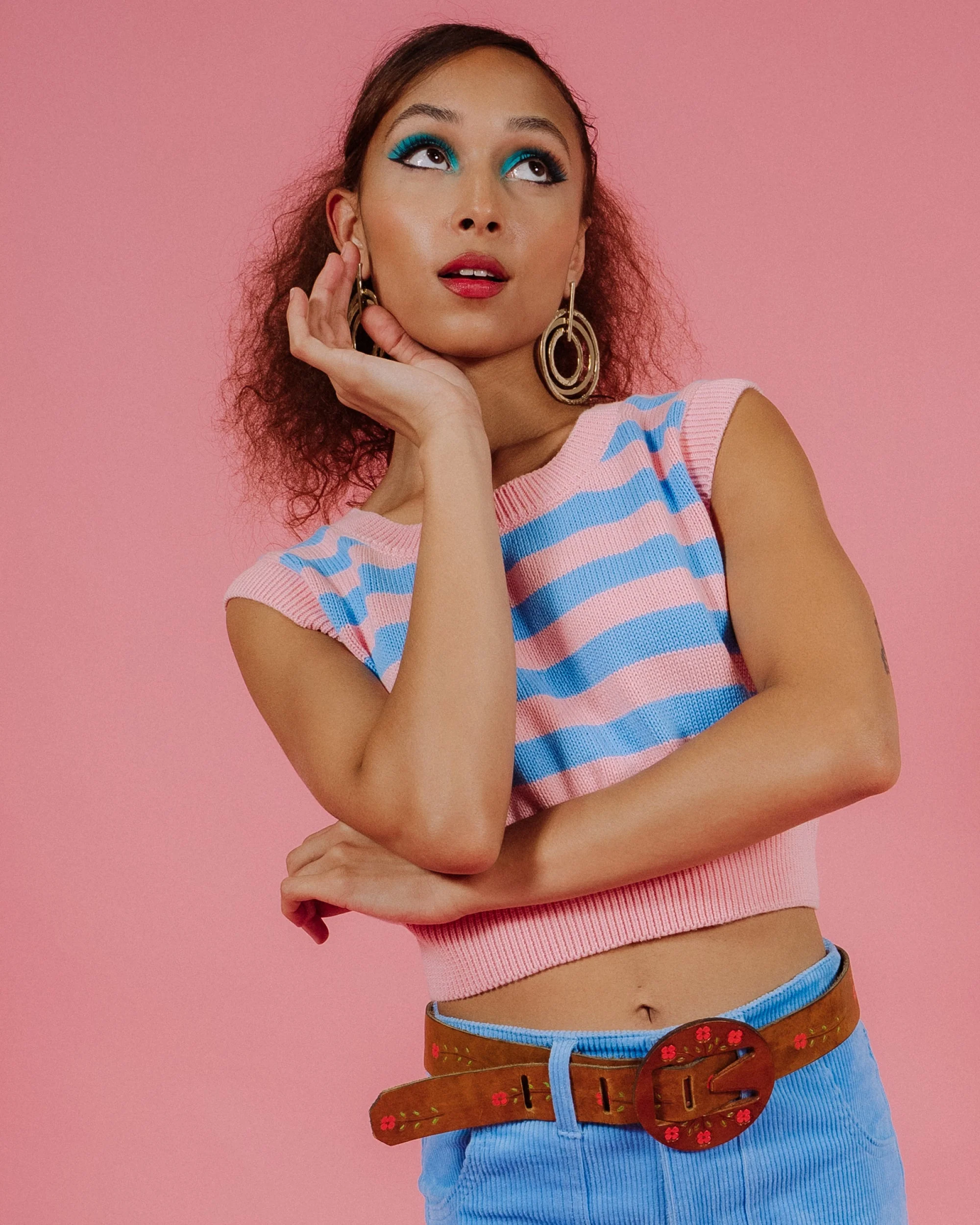 Knit Crop Top (Powder Pink/Blue Poppy) - Image 12