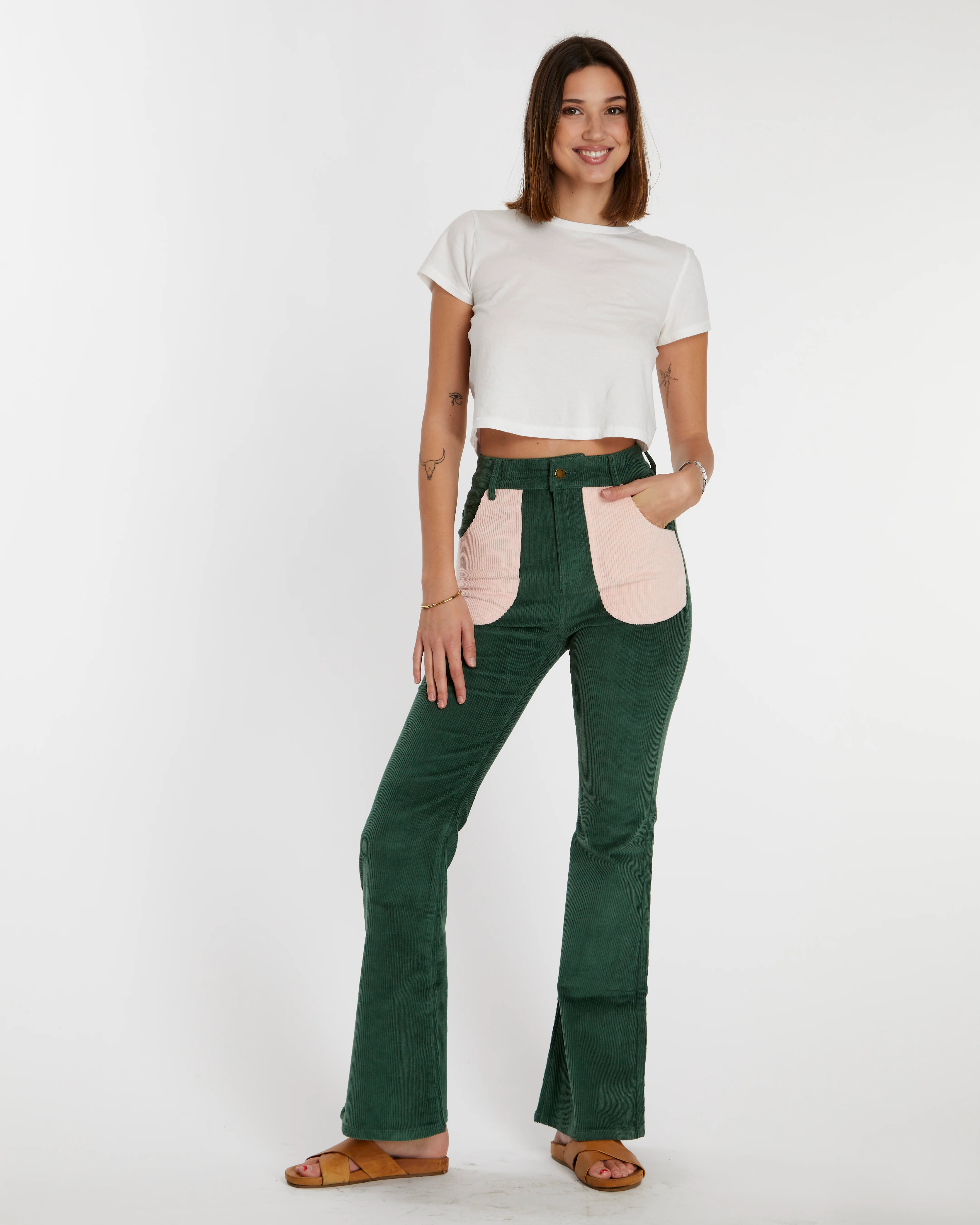 Women's Bell Bottom (Forest Green/Powder Pink) - Image 3