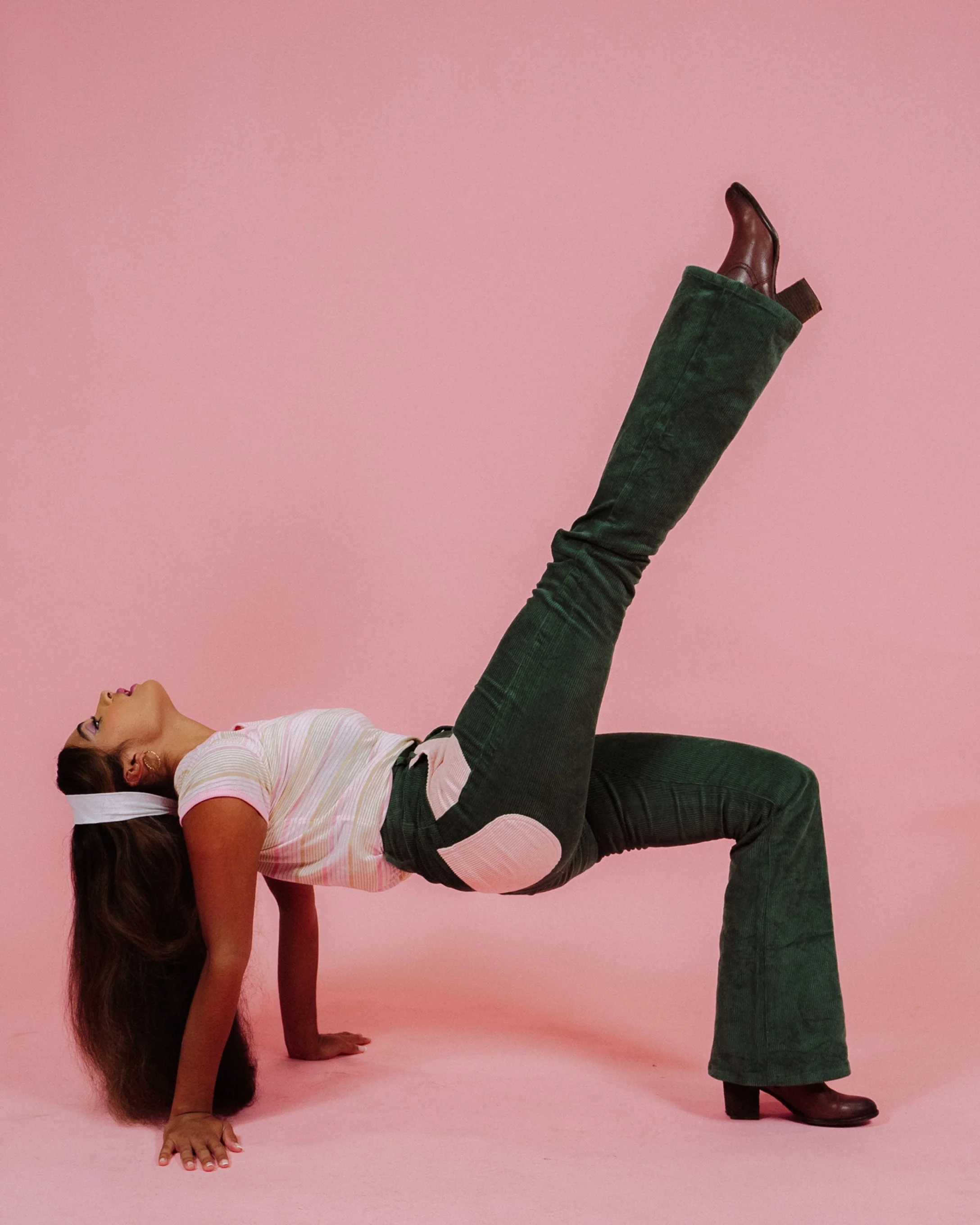 Women's Bell Bottom (Forest Green/Powder Pink) - Image 4