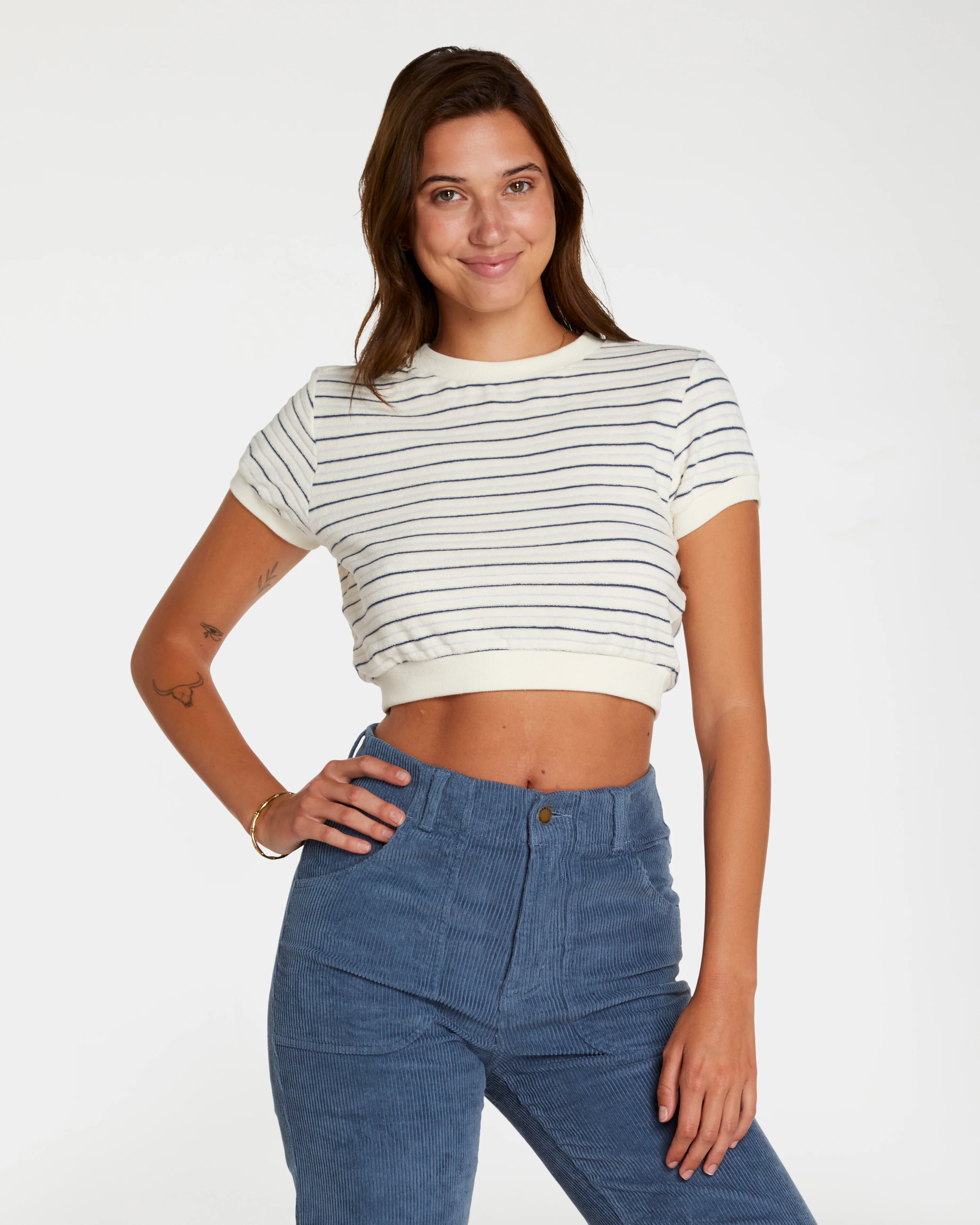 Women's Terry Tee (Cream/Navy) - Image 9